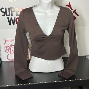 Aritzia color rich mocha brown Contour V-Neck Longsleeve